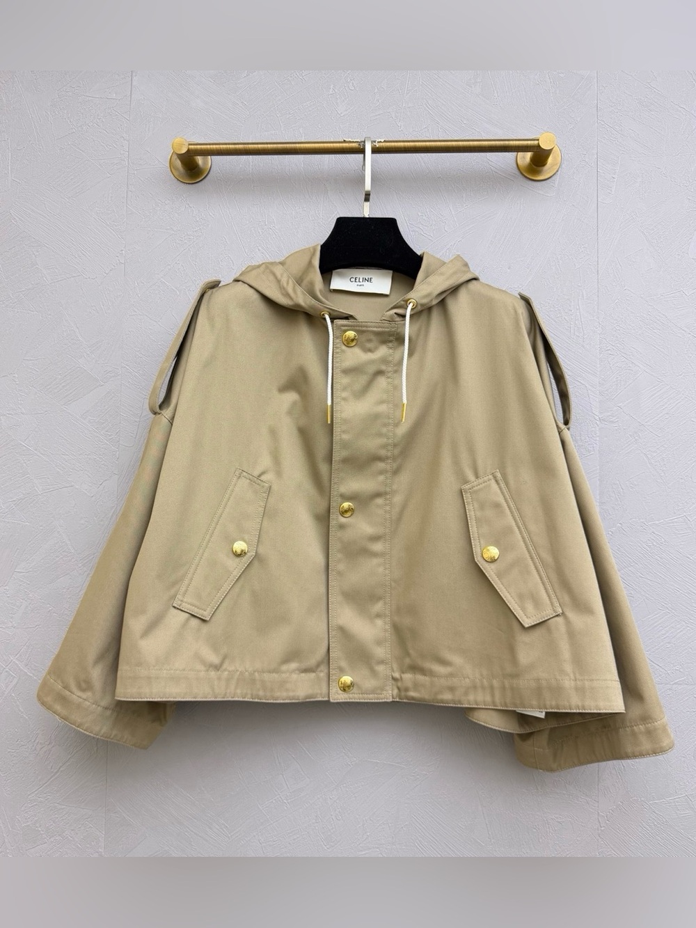 🚩steal Celine Beige Hooded Cape Jacket with Gold Buttons